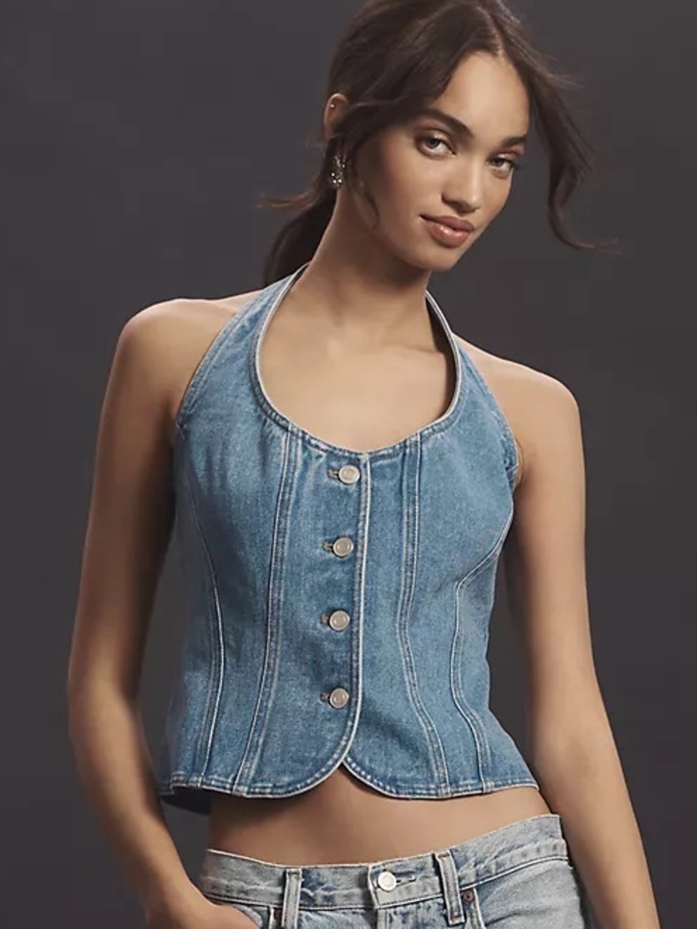 Mare Mare Halter Shrunken Denim Vest